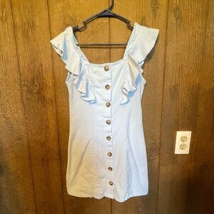 Light Blue Ruffle Button-Down Mini Dress